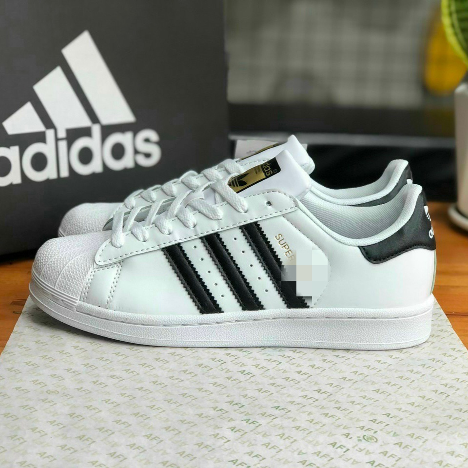 Giày superstar  mũi sò màu trắng sọc đen, giày thể thao adidas mũi sò vip da thật, full size cho cả nam nữ