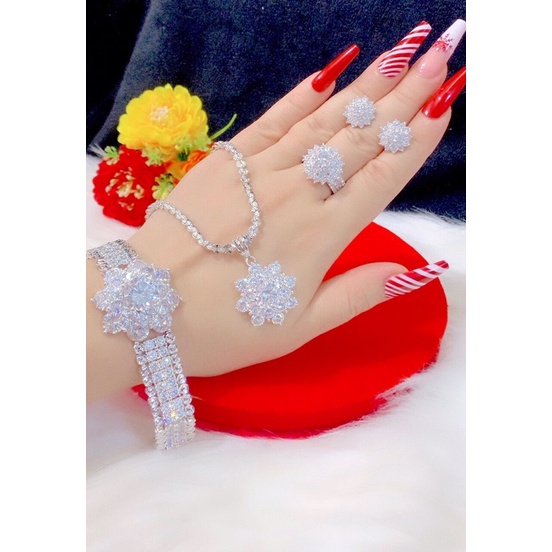 Set nguyên bộ trang sức dát bạch kim cao cấp 4 món mẫu mới cực đẹp