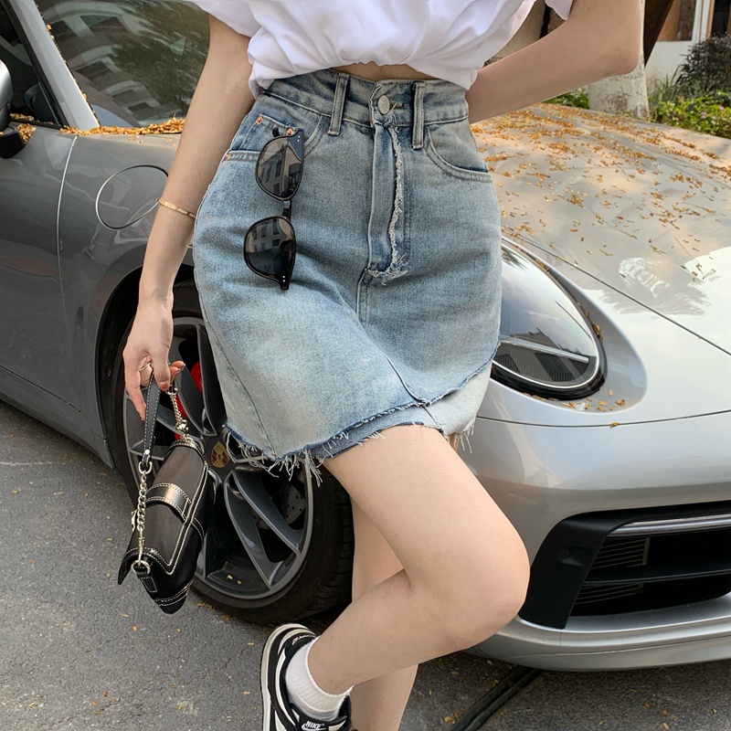 Chân Váy Denim Chữ A Lưng Cao Xinh Xắn Dành Cho Nữ