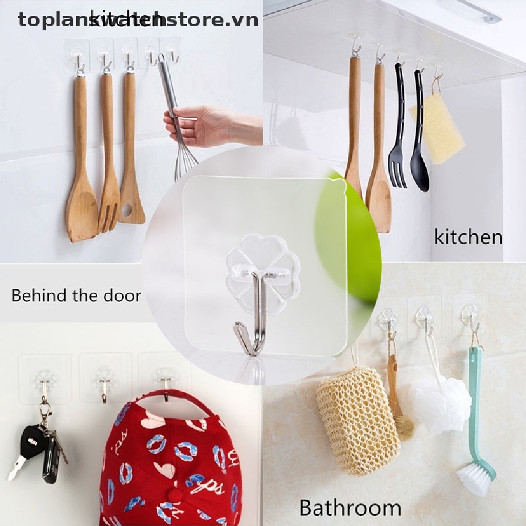Set 10 Móc Treo Đồ Dán Tường Trong Suốt Chống Nước