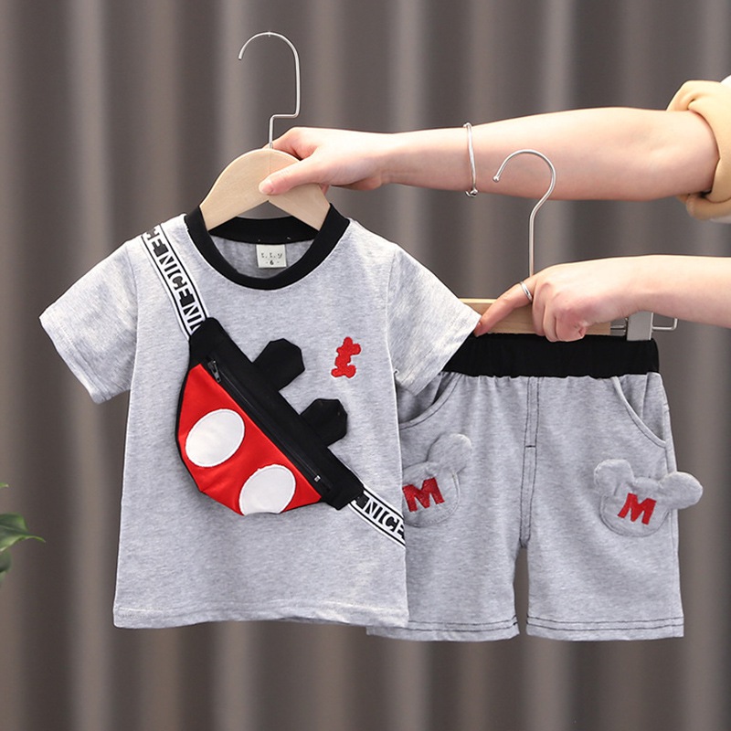 Set áo thun tay ngắn &amp; quần short in hình chuột mickey cho bé trai 1-5 tuổi
