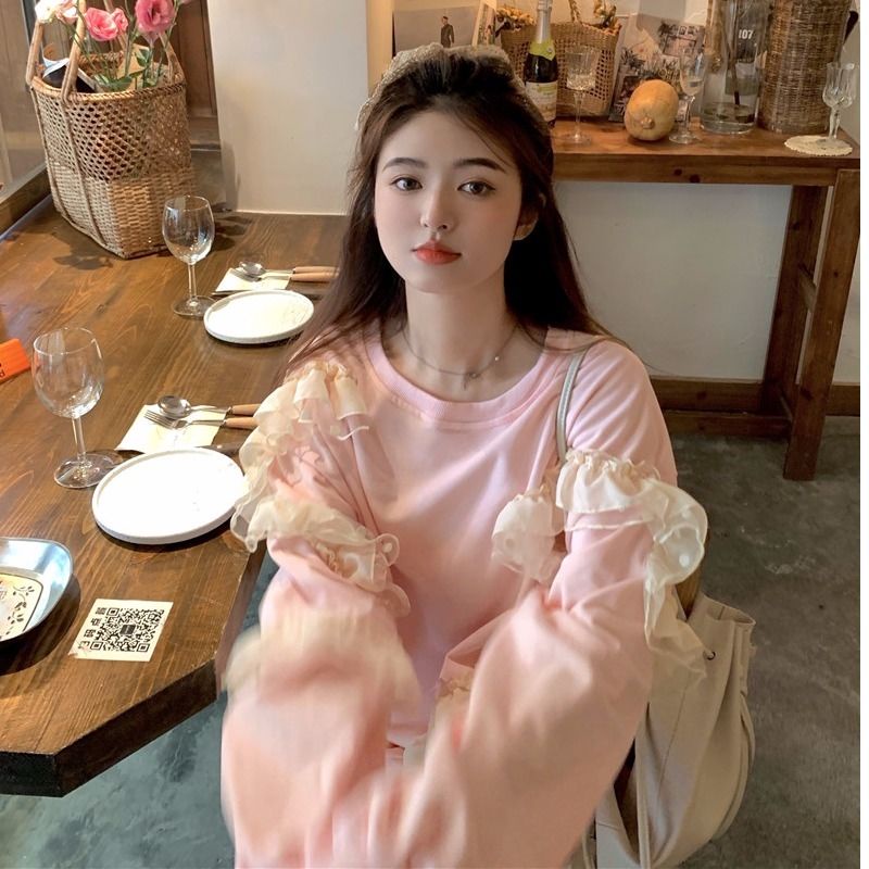 Áo Khoác Len Phối Ren Handmade Màu Hồng Ngọt Ngào Thời Trang Mùa Thu Hàn Quốc Dễ Phối Đồ Dành Cho Bạn Nữ