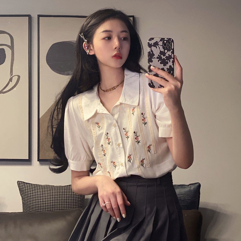 Áo sơ mi thêu hoa phong cách ulzzang hàn quốc dành cho nữ
