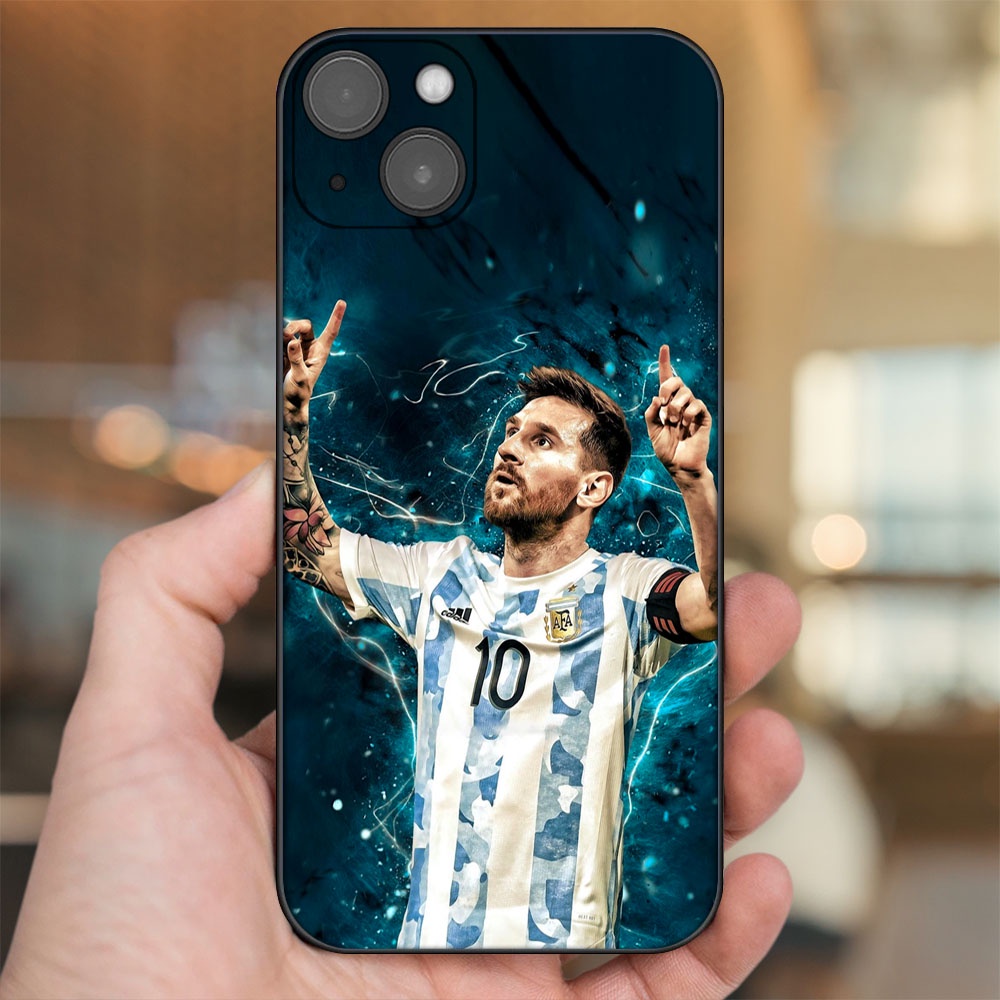 Ốp lưng iPhone 14 Plus dẻo đen cạnh vuông in hình Lionel Messi Barcelona PSG