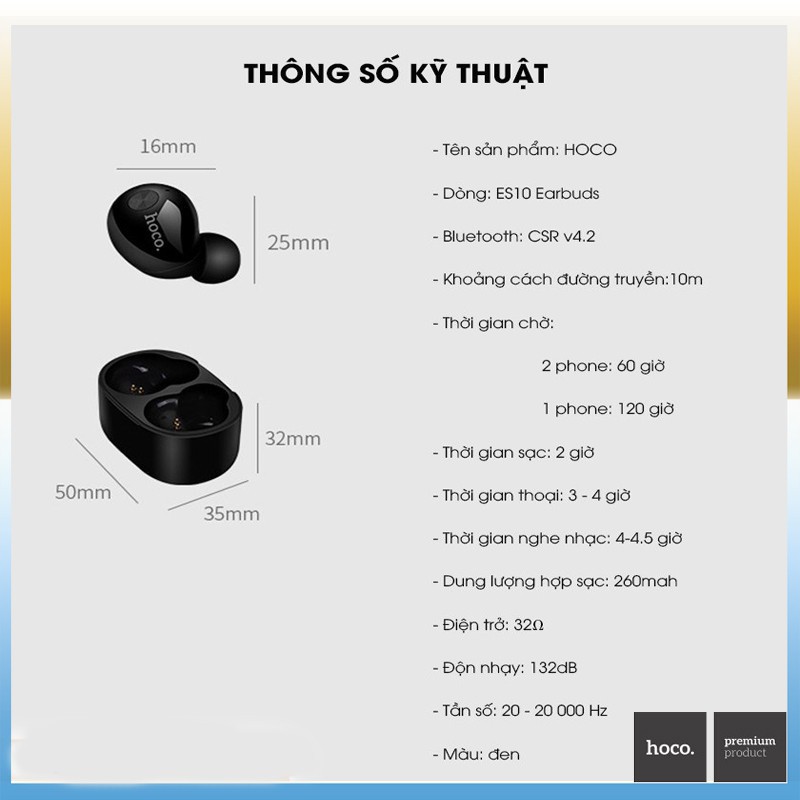 Tai Nghe Bluetooth Hoco ES10 ✓ Chất âm tuyệt vời ✓ Đẳng cấp sang trọng