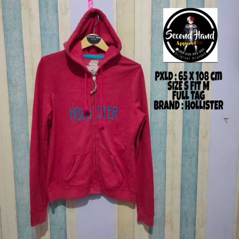 HOLLISTER Áo khoác hoodie có khóa kéo kích thước S vừa vặn M PxLd 65X108cm