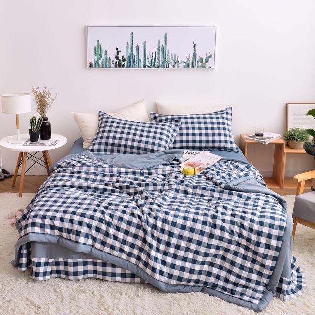 Set Chăn Ga Gối Cotton Đũi Muji Chăn Hè