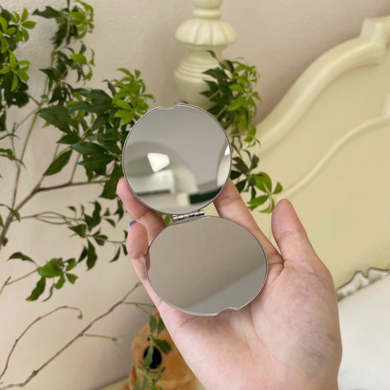 Gương Trang Điểm 2 Mặt Dạng Lật Bằng Thép Không Gỉ + Gương Phóng Đại 2x Cầm Tay Nhỏ Gọn Phong Cách Ins