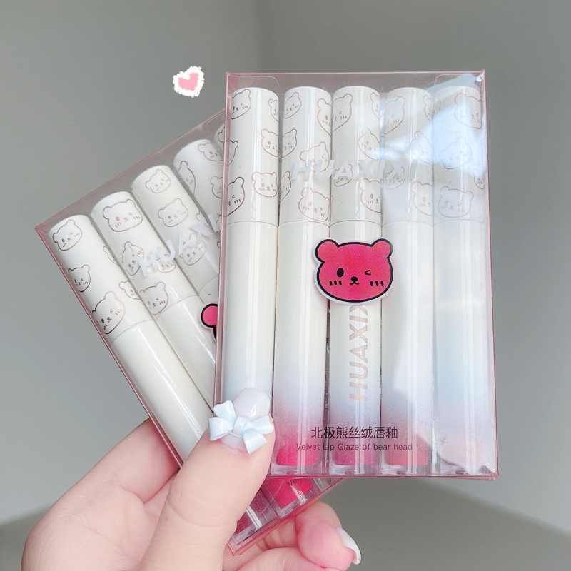 Set 5 cây son gấu hồng Huaxixi