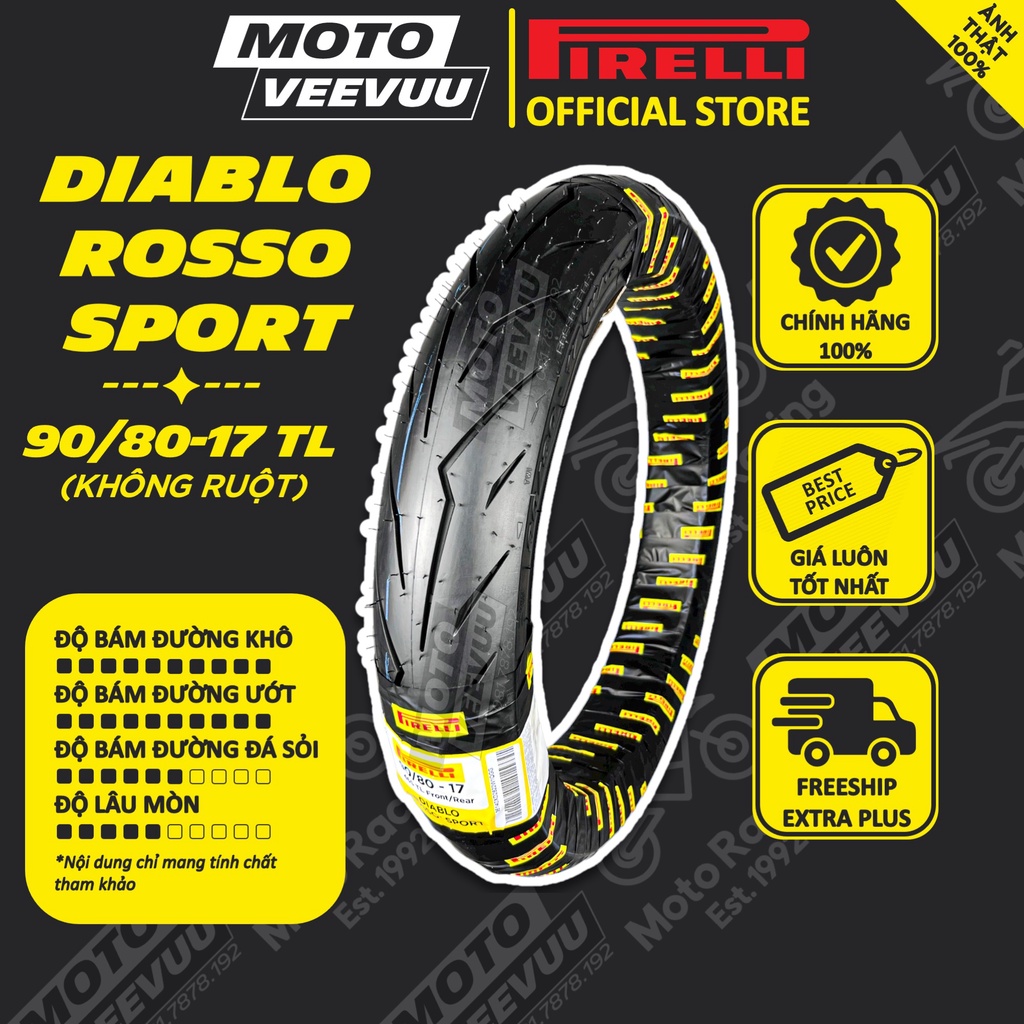 Vỏ lốp xe máy PIRELLI 90/80-17 TL Diablo Rosso Sport (Lốp không ruột)