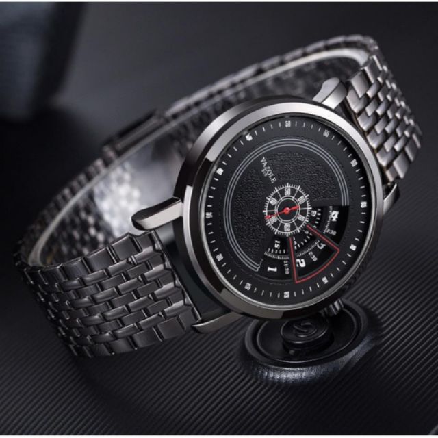 Đồng hồ nam YAZOLE 510 dây da - dây thép màu đen Chính Hãng