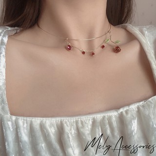Vòng cổ , kiềng cổ kết hoa hồng đỏ sang trọng quý phái - Mely 1506