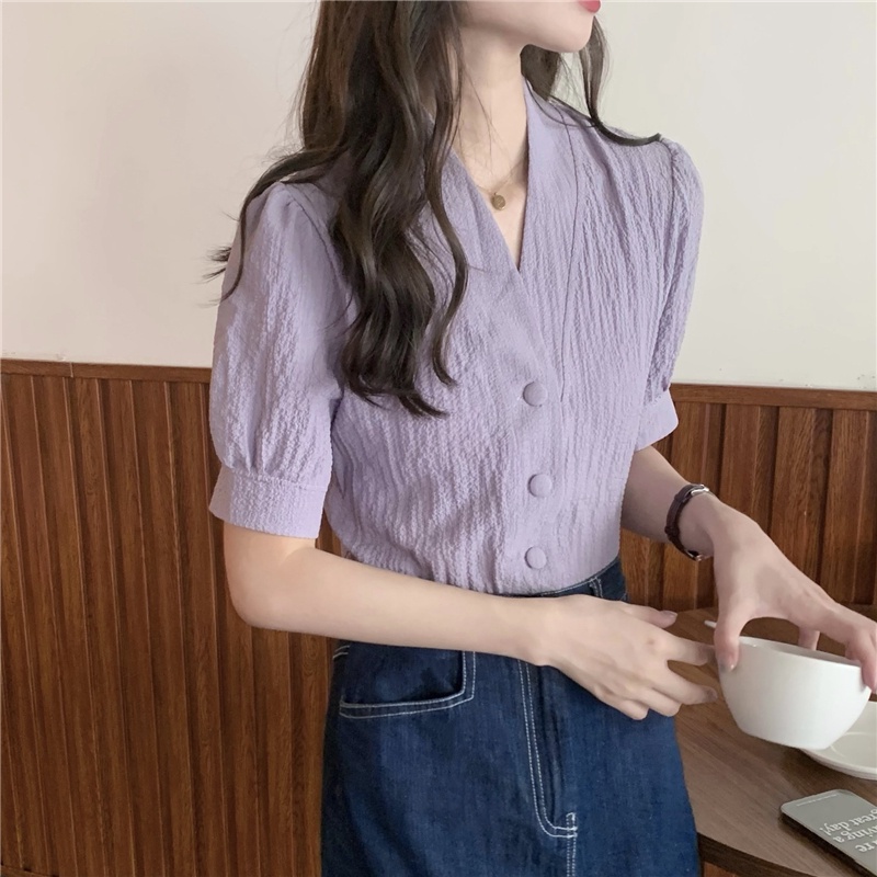 [SẴN] Áo croptop kiểu sơ mi nữ ngắn tay Ulzzang Quảng Châu ASC1