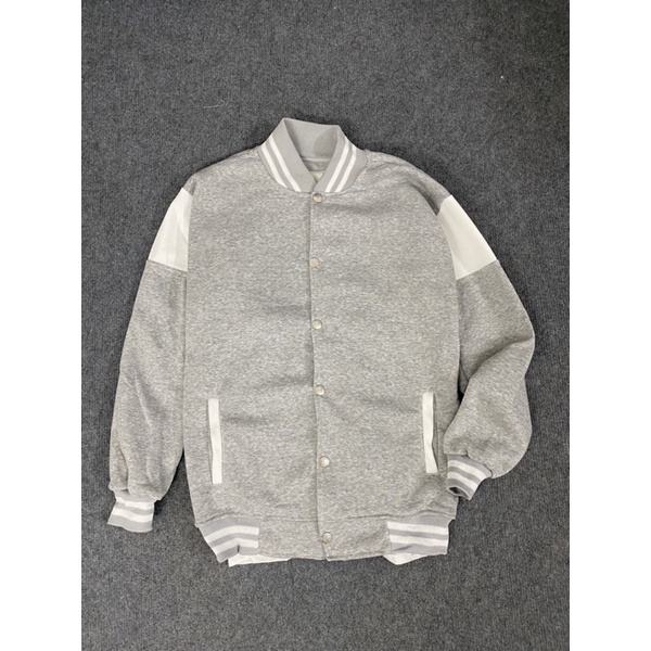 ÁO KHOÁC BOMBER PHỐI NỈ TAY VIỀN XÁM