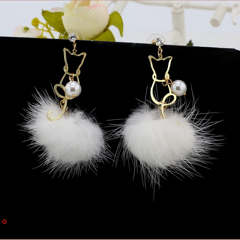 Đôi khuyên tai hình mèo đính ngọc trai mềm hợp thời trang cho nữ