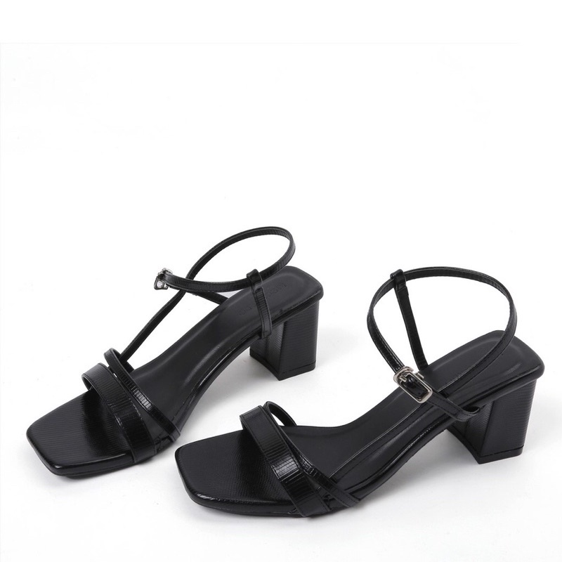 Sandal cao gót, gót vuông dây eo da