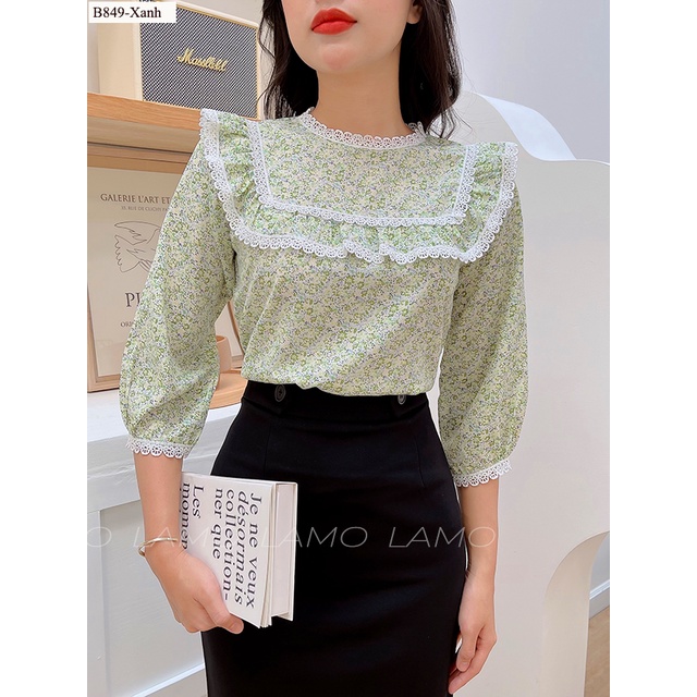 B849-Áo Sơ mi hoa nhí viền ren LAMO