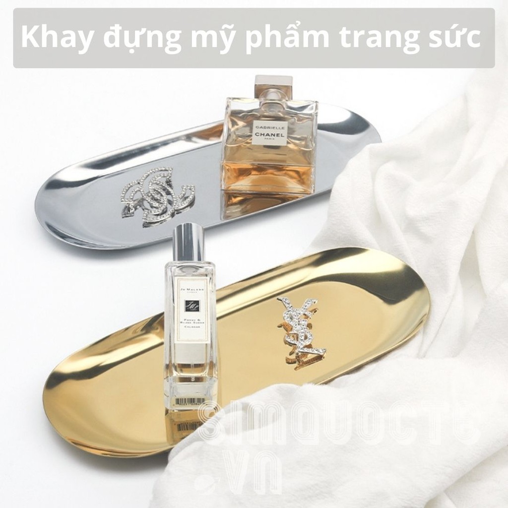 Khay kim loại đựng mỹ phẩm trang sức mạ vàng sang trọng