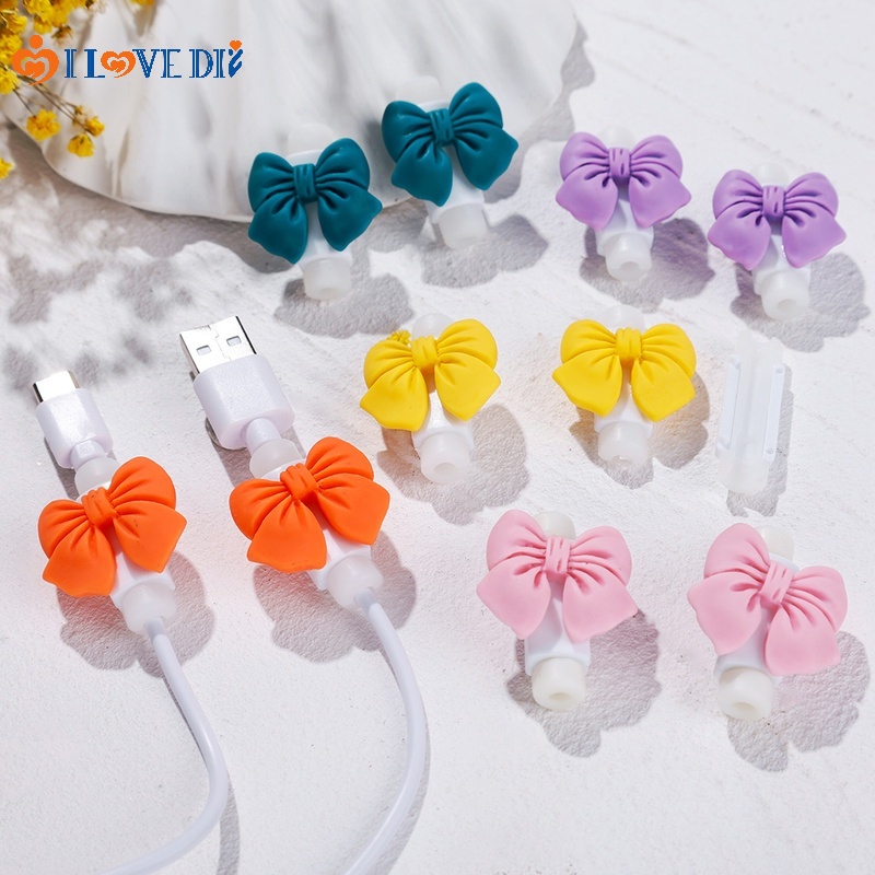 1 Cặp Phụ Kiện Bảo Vệ Dây Cáp Sạc Hình Chiếc Nơ Xinh Xắn