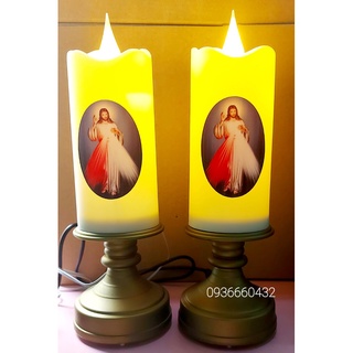 Cặp đèn điện LED nến 17.5cm hoặc 13.5cm có chân đế xi ánh đồng(2 cây) trang trí bàn thờ công giáo