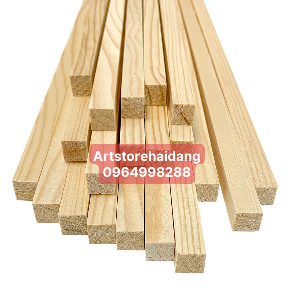 Thanh gỗ thông vuông 2cm x 2cm làm đồ nội thất, trang trí, được bào láng nhiều kích thước dài khác nhau
