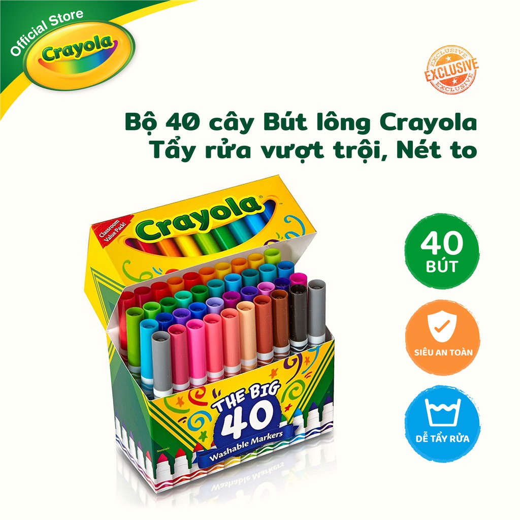 Bộ 40 cây Bút lông Crayola Tẩy rửa vượt trội, Nét to - 587858