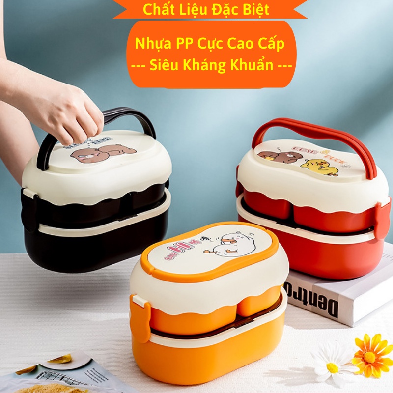 Hộp đựng cơm Kháng Khuẩn Eat Clean dùng lò vi sóng ăn trưa 1600ml kèm đũa thìa  hộp đựng cơm văn phòng cho sinh viên