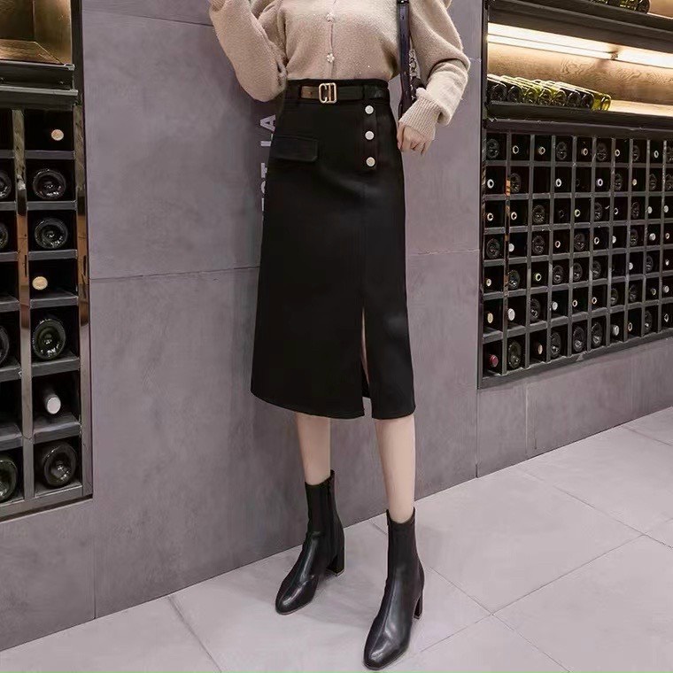 Chân váy vải khuy lệch _ Hàng QC