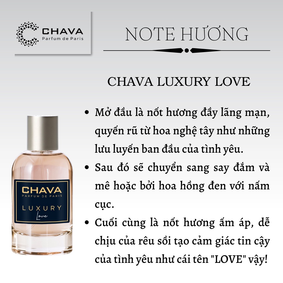 Nước Hoa Luxury LOVE 50ml - Unisex Chính hãng Chava Viet Nam thơm siêu lâu