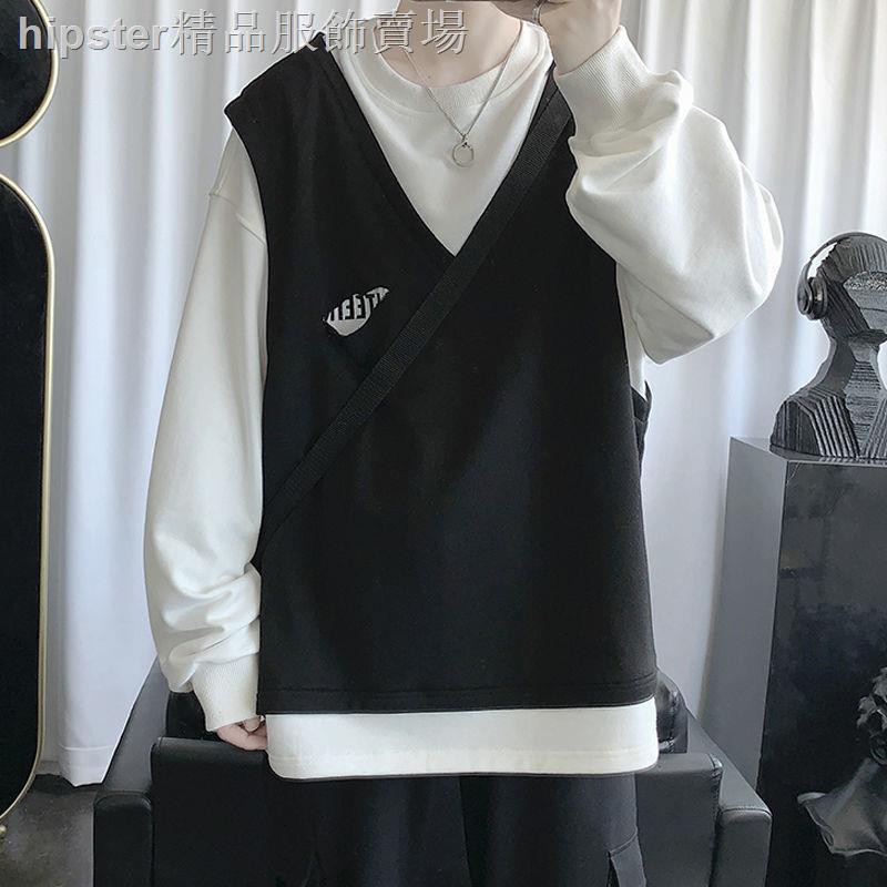 Áo Sweater Cổ Tròn Giả Nhiều Lớp Thời Trang Mùa Thu Hàn Quốc Cho Nam