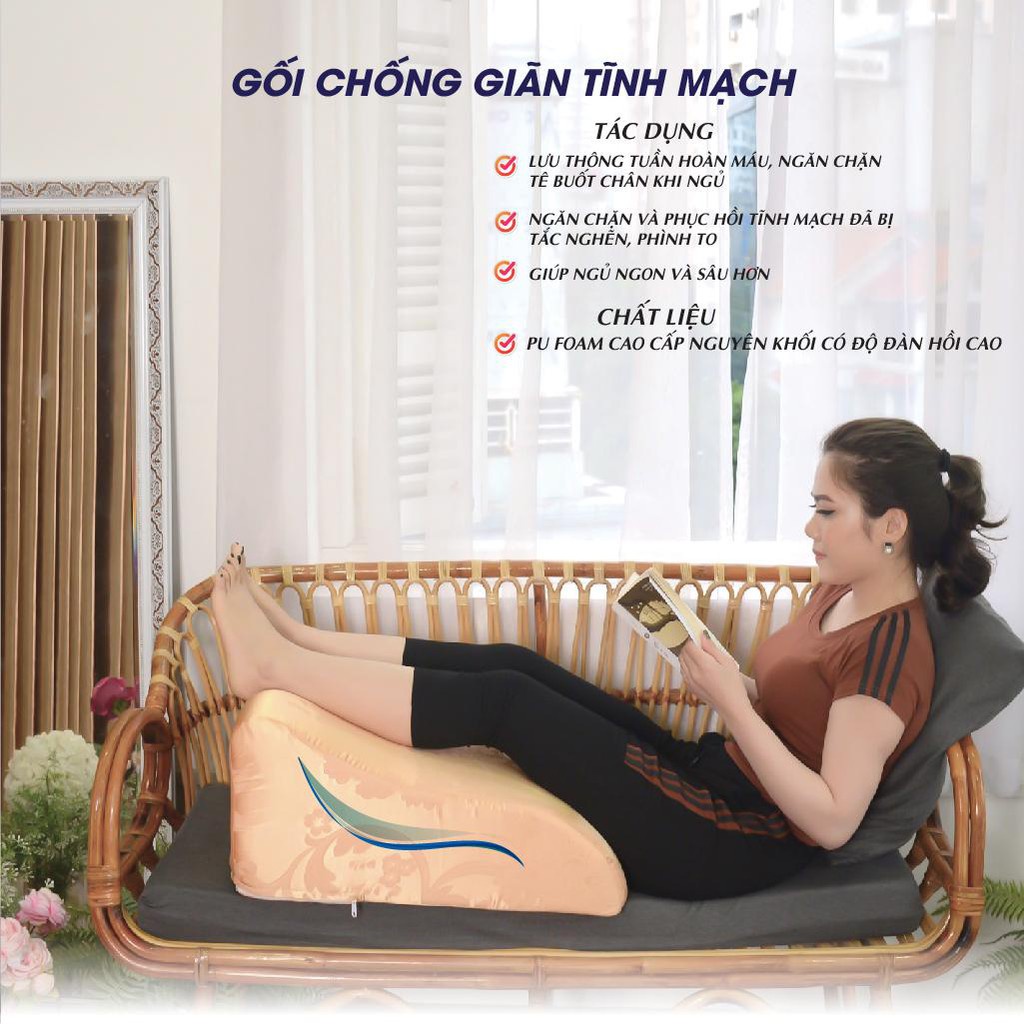 Gối kê chân giãn tĩnh mạch YOROKOBI cao 28cm giảm phù nề chân, tê bì, vọp bẻ