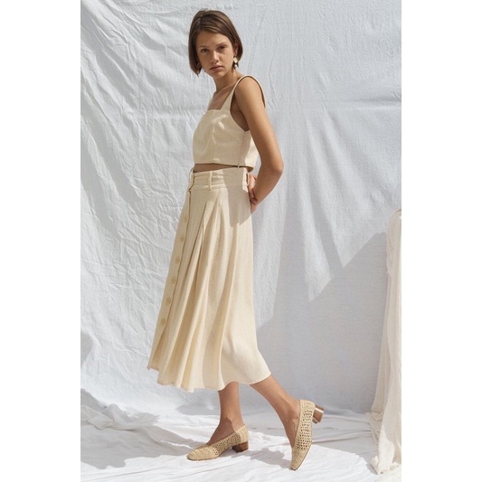 Giảm 50% Set Linen chân váy nẹp cúc gỗ