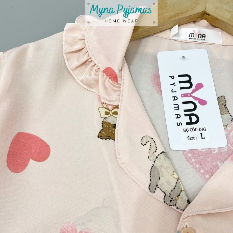 Bộ pijama lụa mặc nhà tay ngắn quần dài, chất lụa cao cấp mềm, mịn mát, không nhăn - MYNA PYJAMAS