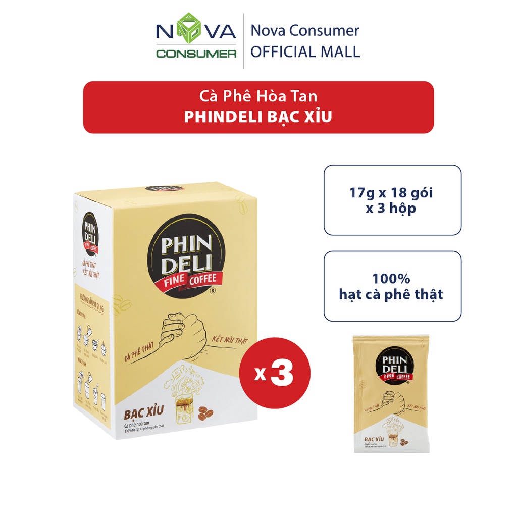 [Combo 3 hộp] Cà Phê Hòa Tan PhinDeli Bạc Xỉu (17g x 18 gói x 3 hộp) | BigBuy360 - bigbuy360.vn