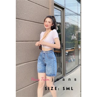 Quần sọt ngố jean nữ rách ngang lưng thun