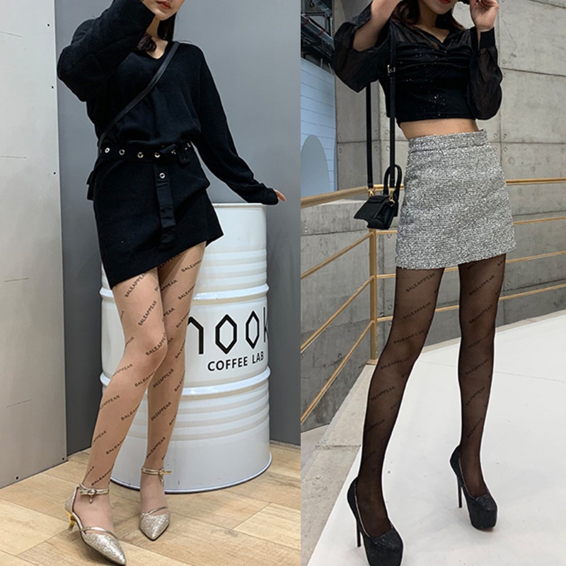 Quần tất siêu mỏng trong suốt phối in chữ thời trang vintage quyến rũ dành cho nữ | BigBuy360 - bigbuy360.vn