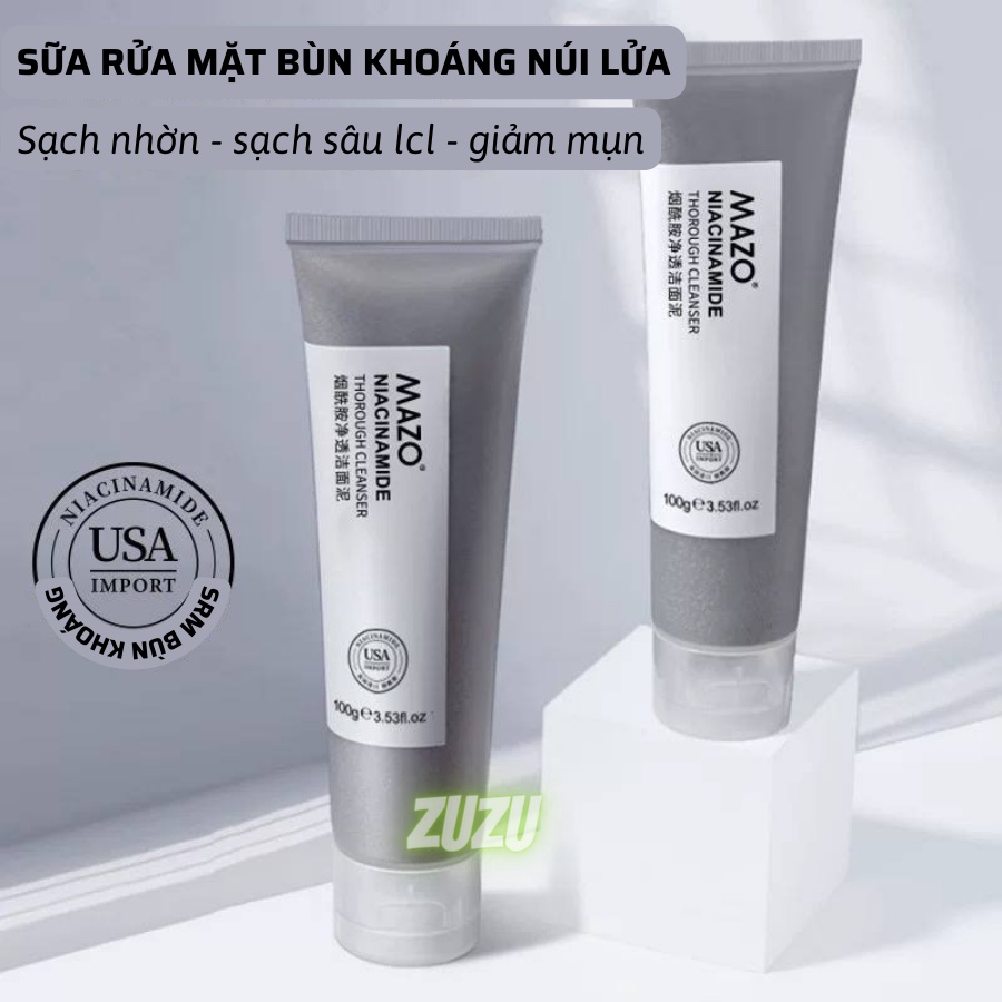 Sữa rửa mặt bùn núi lửa dưỡng ẩm điều dầu tẩy mụn đầu đen và mụn ẩn ZUZU