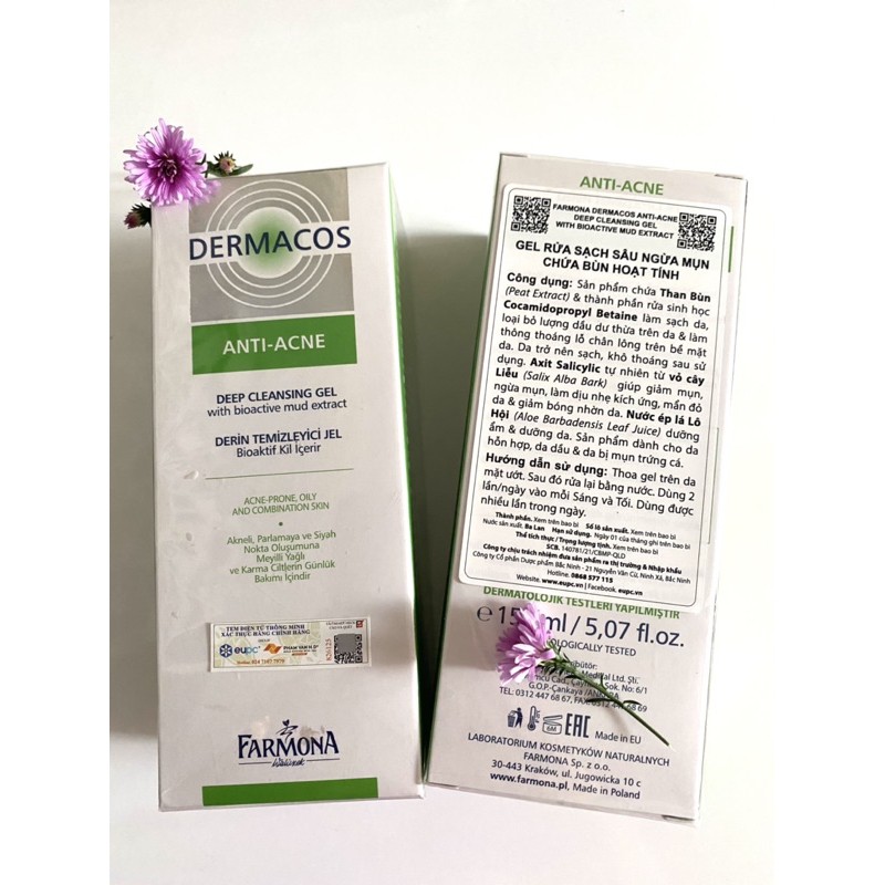 [FREE SHIP🍏] DERMACOS Sữa Rửa Mặt Farmona Dermacos Anti Acne Deep Cleansing Gel 150ml, Sạch Sâu Ngừa Mụn, Cho Da Dầu