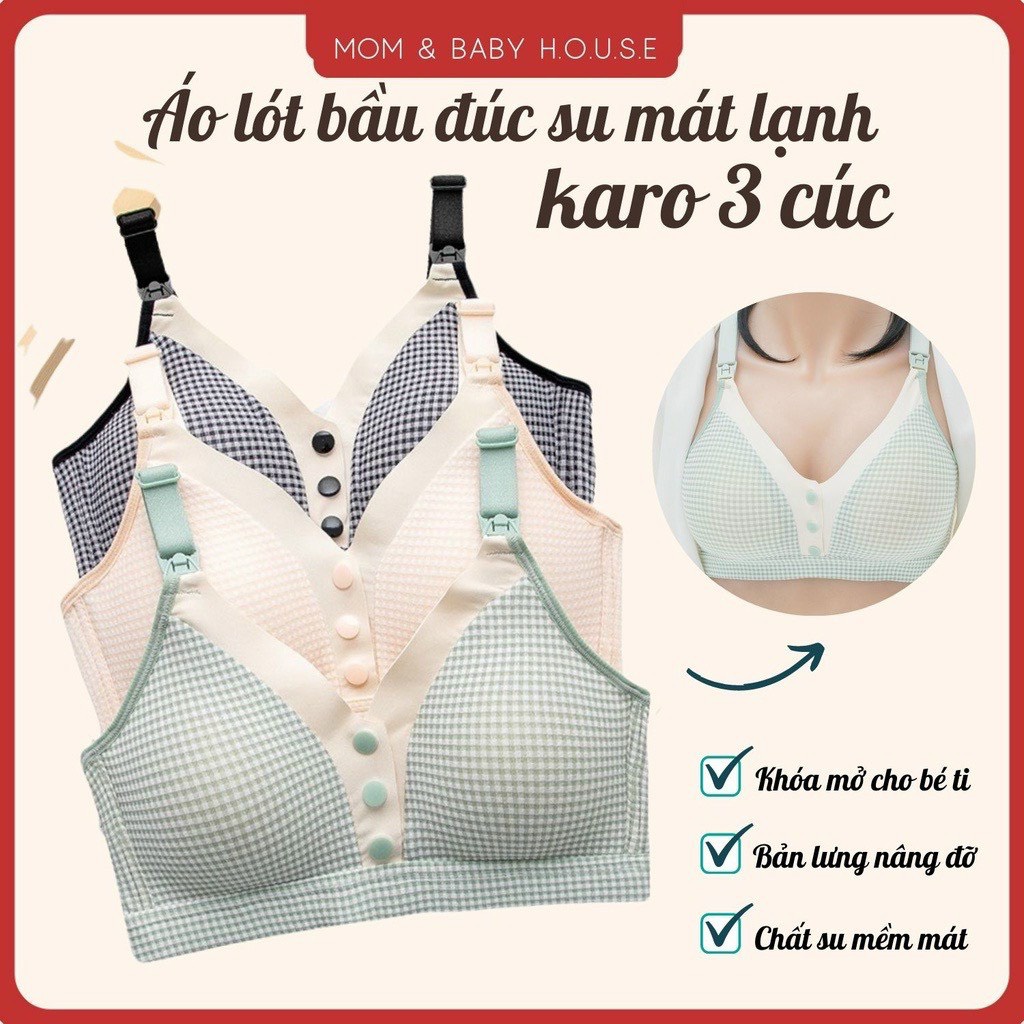 Áo Lót Bầu- ÁO NGỰC CHO CON BÚ KẺ CARO |Mặc Bầu &amp; Sau Sinh| Form To| Size Lớn| Chống Chảy Xệ| Không Gọng-MS01-Tkutrang