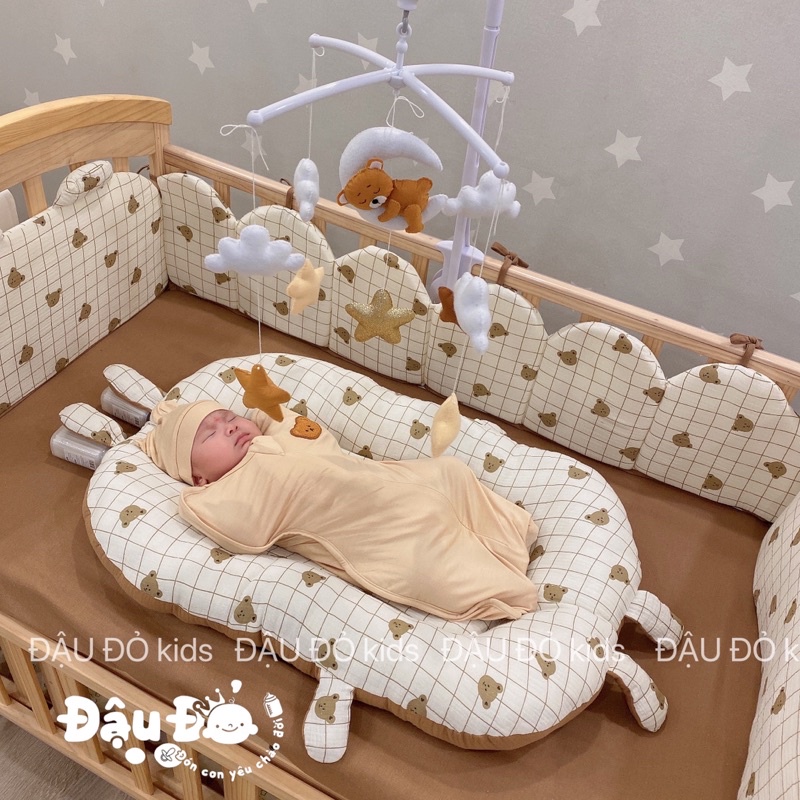 🎁 Nôi chung giường 0-18m. lõi bông vỏ sợi tre Muslin. dùng 2 mặt hoạ tiết