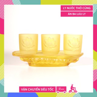 Bộ án ba 3 ly nước thờ cúng lưu ly vàng cao cấp - Hàng VIP