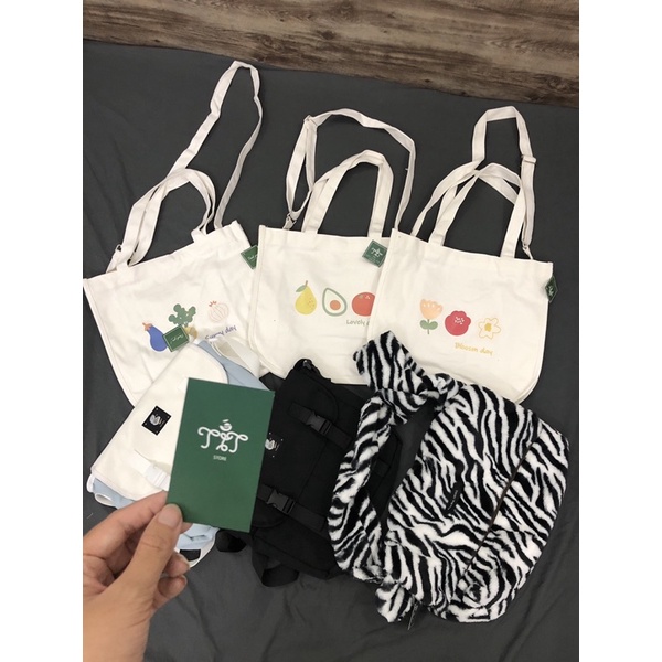 Túi tote 2 in 1 hình hoa quả form bầu cute (có sẵn, hình thật)