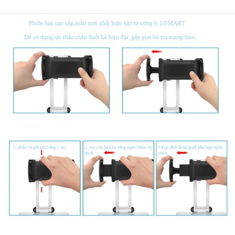 Giá đỡ ipad hợp kim nhôm,kẹp điện thoại xoay 360 chống rung,chắc chắn xem phim chống mọi,quay video, học online