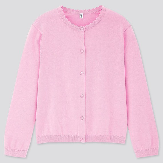 Áo len cardigan dài tay bé gái Uni Nhật Bản (GIRLS UV Cut Supima Cotton crew cardigan)