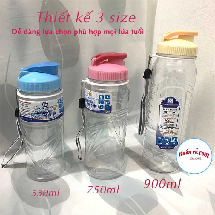 Bình nước dành cho học sinh nhựa Việt Nhật 550ml, 750ml, 900ml – Bình nước thể thao có dây treo tiện lợi – Buôn rẻ 01281