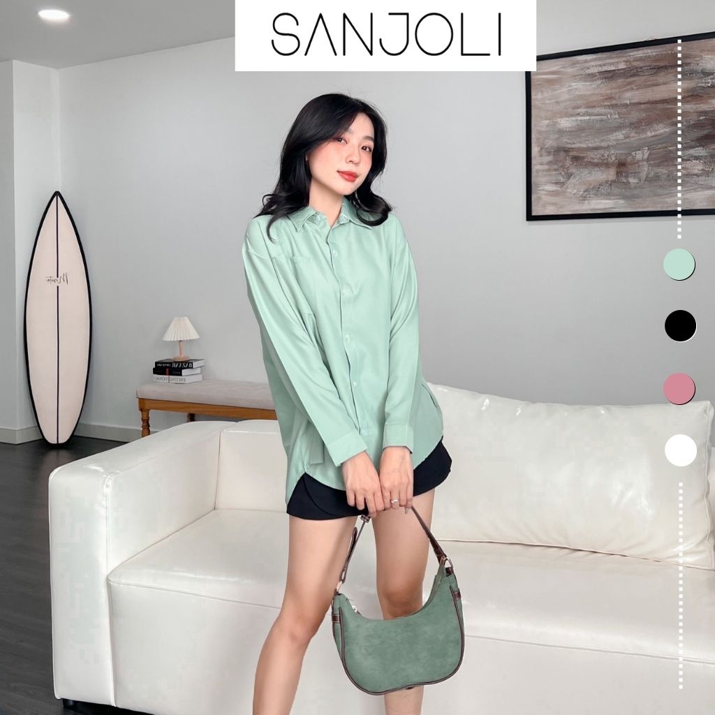 Áo Sơ Mi Công Sở Form Rộng Tay Dài Vải Cotton Lụa SANJOLI AO020