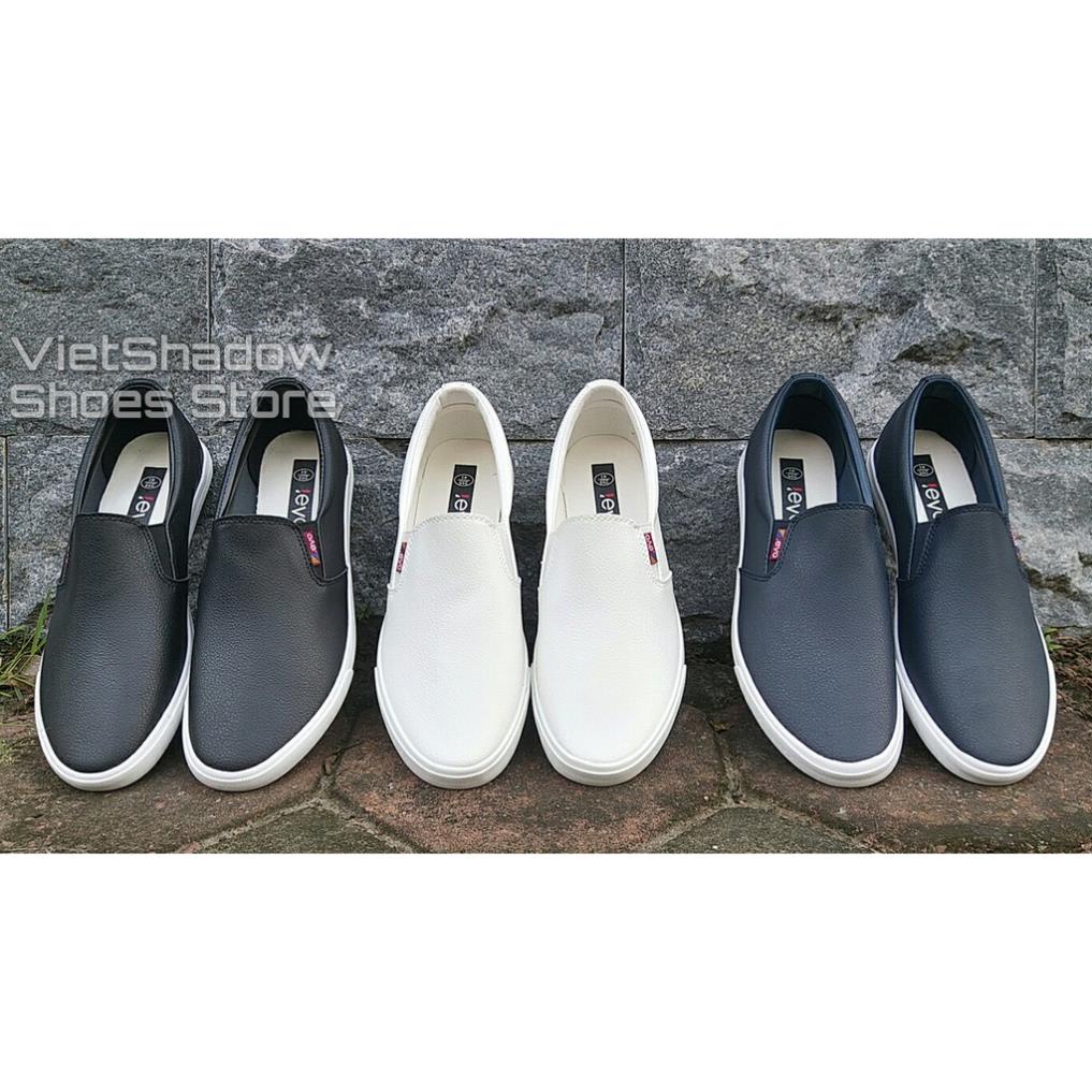Slip on da - Giày lười da nam cao cấp thương hiệu LEYO - Da PU 3 màu đen, trắng và xanh navy - Mã SP A5192 .