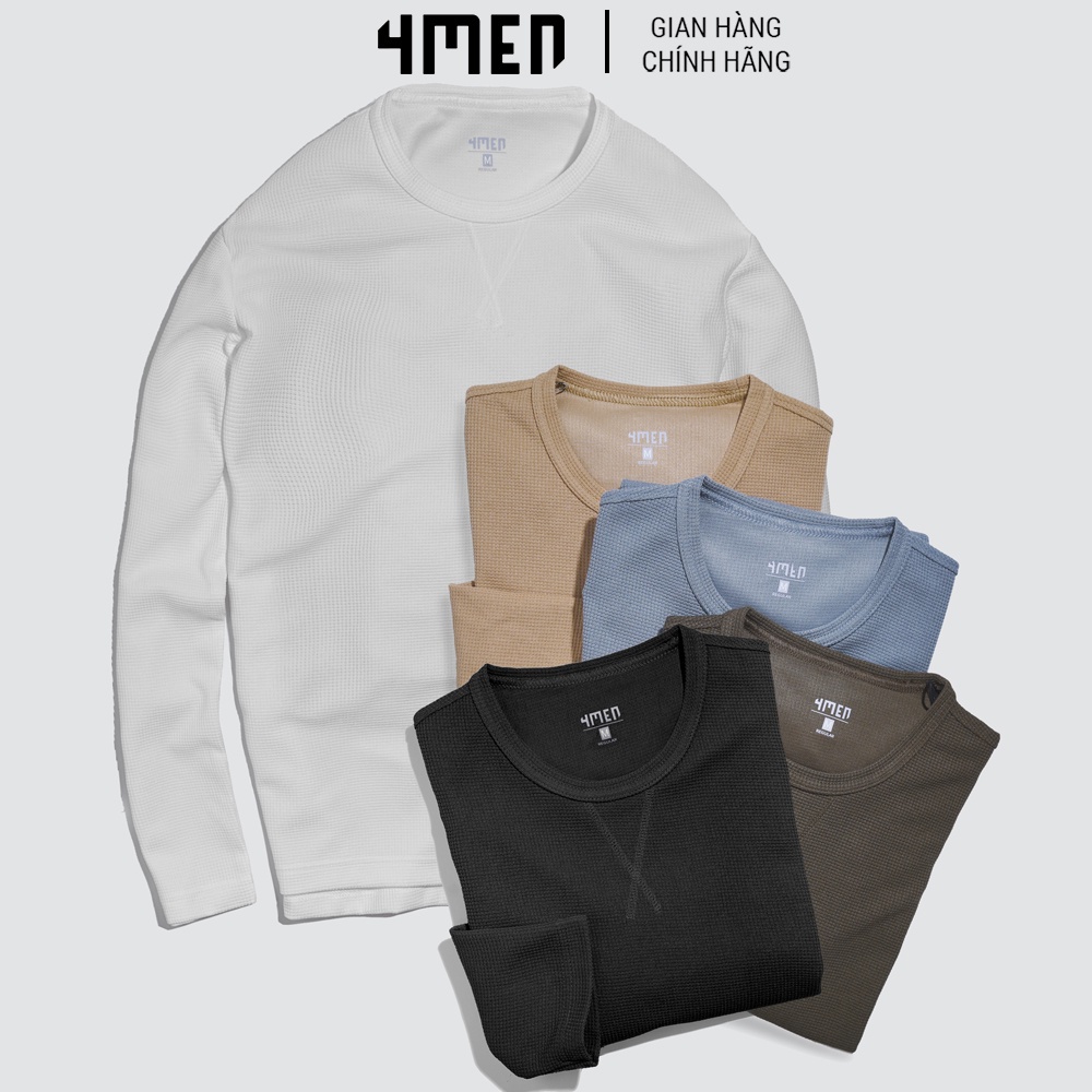 Áo thun dài tay nam trơn 4MEN AT061 cổ tròn, form sweater suông, xẻ lai trẻ trung, vải len cotton đẹp cao cấp, dày dặn -