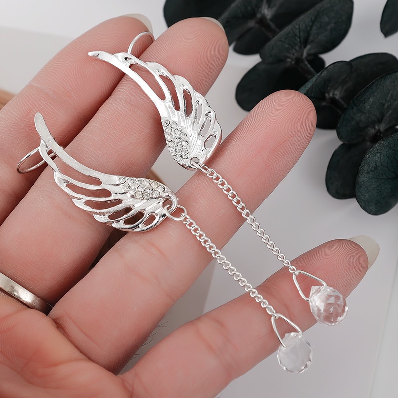 1 đôi bông tai dáng dài hình cánh thiên thần đính đá pha lê thanh lịch cho cô dâu