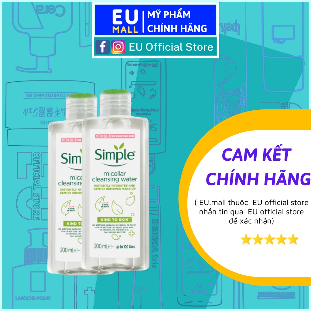 Nước Tẩy Trang SIMPLE Sạch Sâu Dịu Nhẹ cho Da Nhạy Cảm Kind To Skin Micellar Water 200 mL